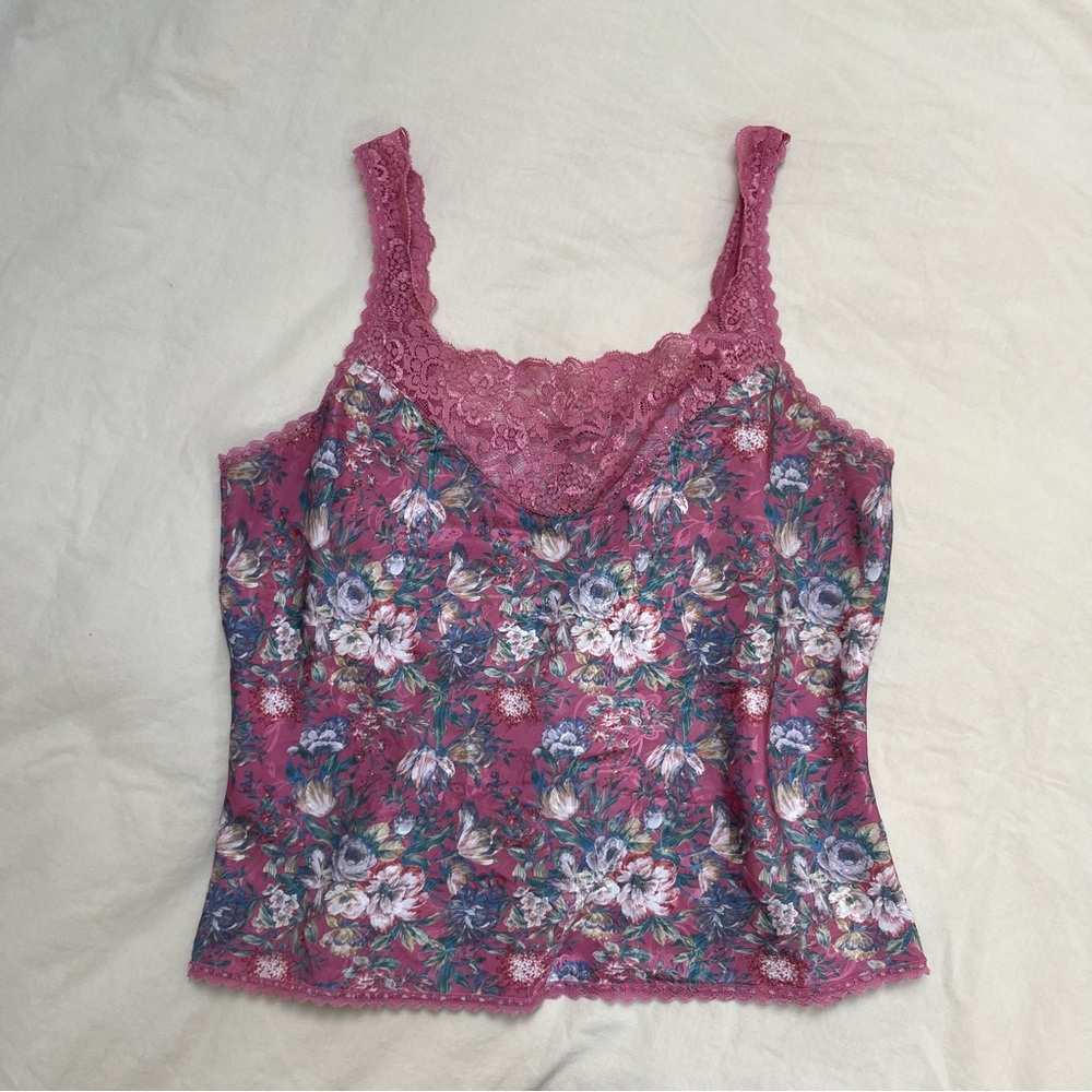 Vintage 90s Originals by Wonder Floral Satin Pink and Blue Camisole Top - Picture 1 of 4